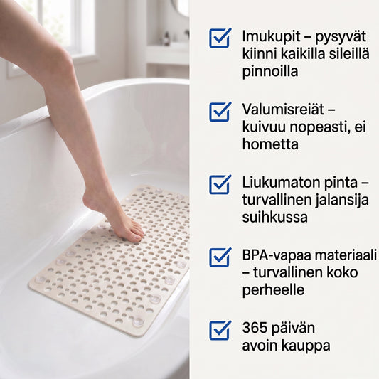 Zvarelo — Liukumaton suihkumatto, joka estää liukastumisonnettomuudet suihkussa ja stimuloi jalkoja