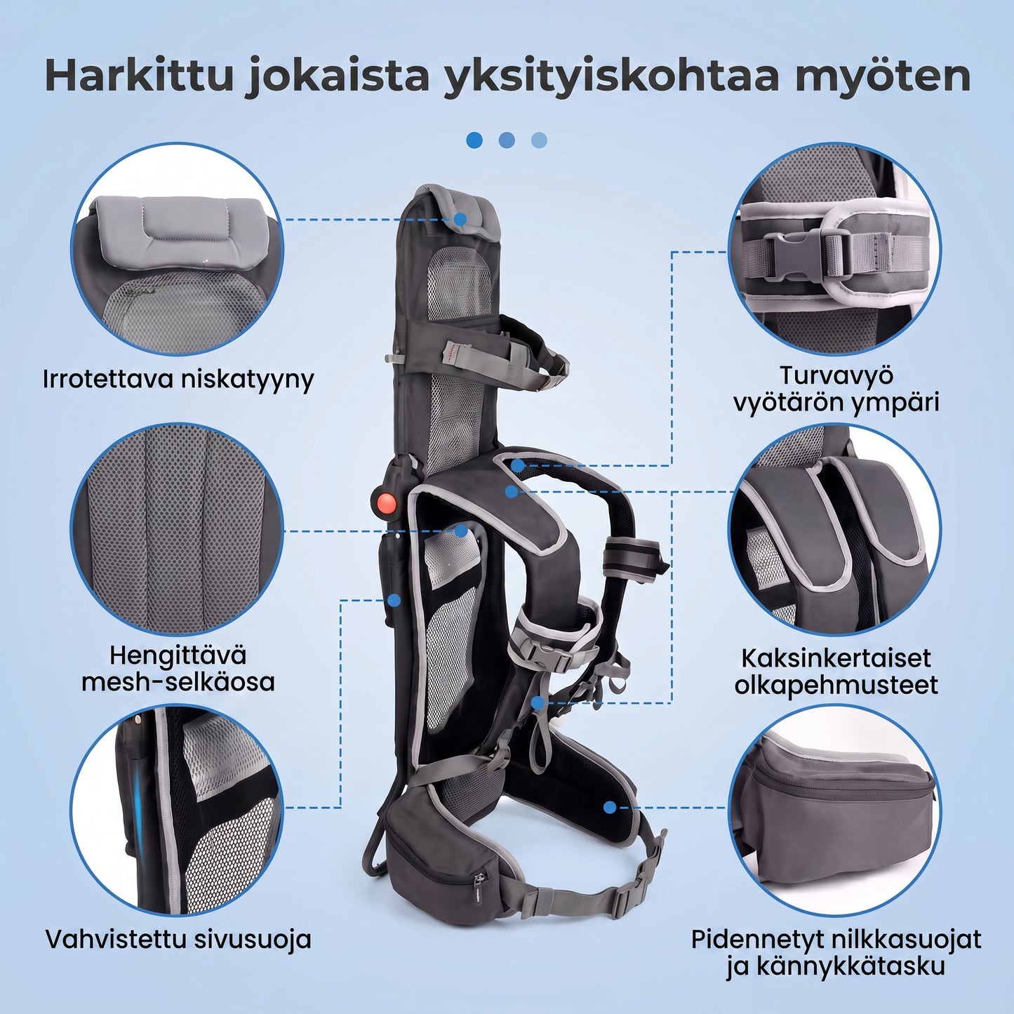 Zvarelo — Olkakantaja, joka antaa lapselle vapaan näkymän, pitää kädet vapaina ja painaa 1,6 kg