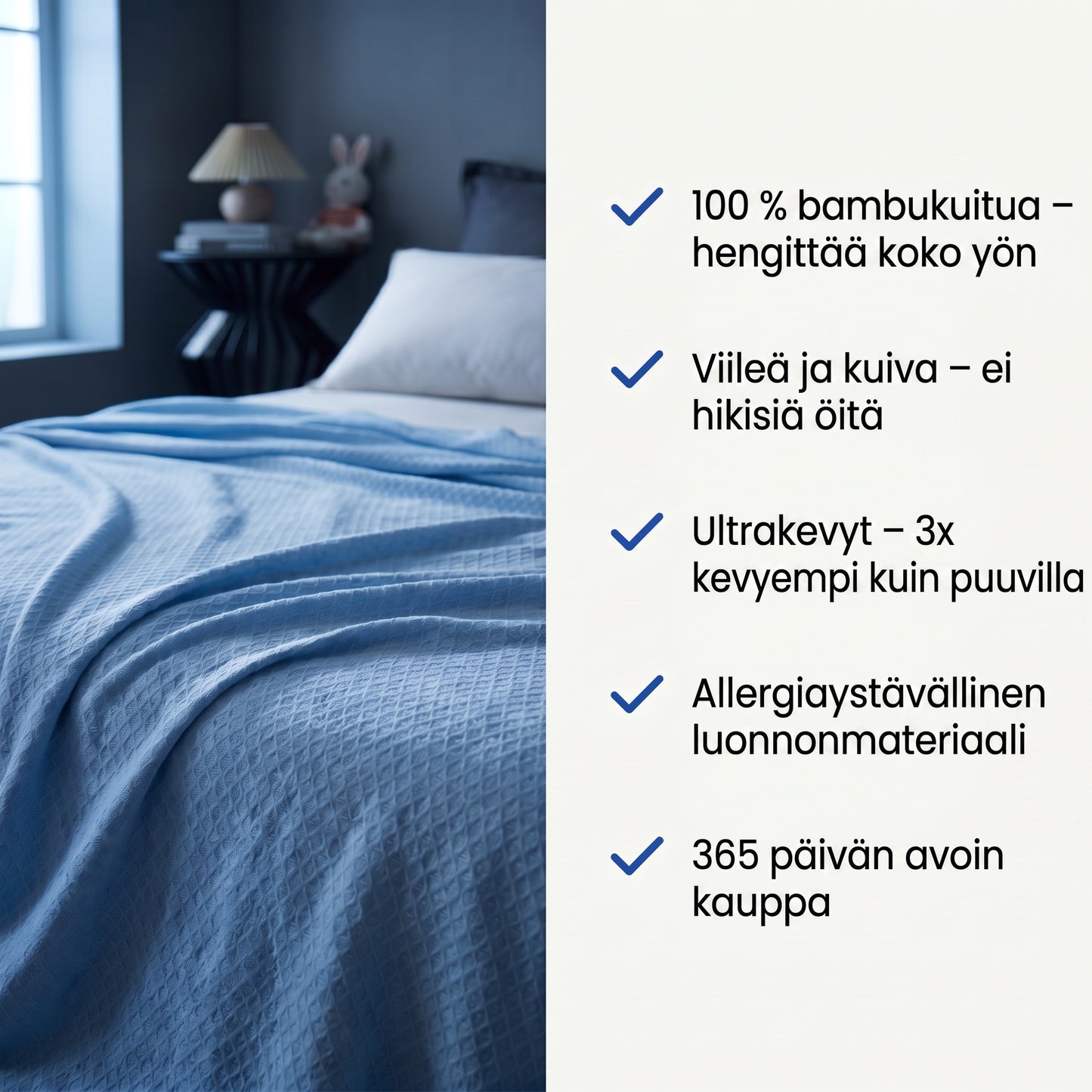 Zvarelo — Bambu-viilennyspeitto, joka säätelee kehon lämpötilaa ja pitää sinut viileänä koko yön