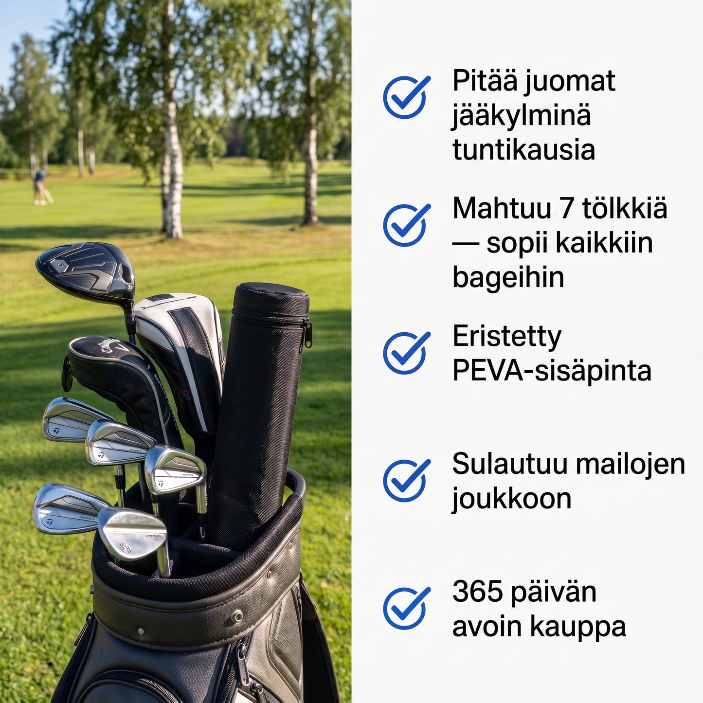 Zvarelo — Golfin kylmälaukku, joka pitää juoman kylmänä ensimmäiseltä teeltä viimeiselle putille