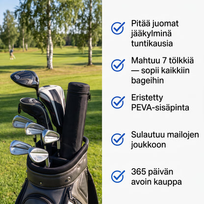 Zvarelo — Golfin kylmälaukku, joka pitää juoman kylmänä ensimmäiseltä teeltä viimeiselle putille