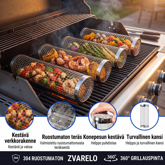 Zvarelo — Grillikori, joka pitää katkaravut ja vihannekset paikallaan ja antaa aidon grillimaun