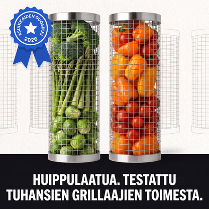 Zvarelo — Grillikori, joka pitää katkaravut ja vihannekset paikallaan ja antaa aidon grillimaun
