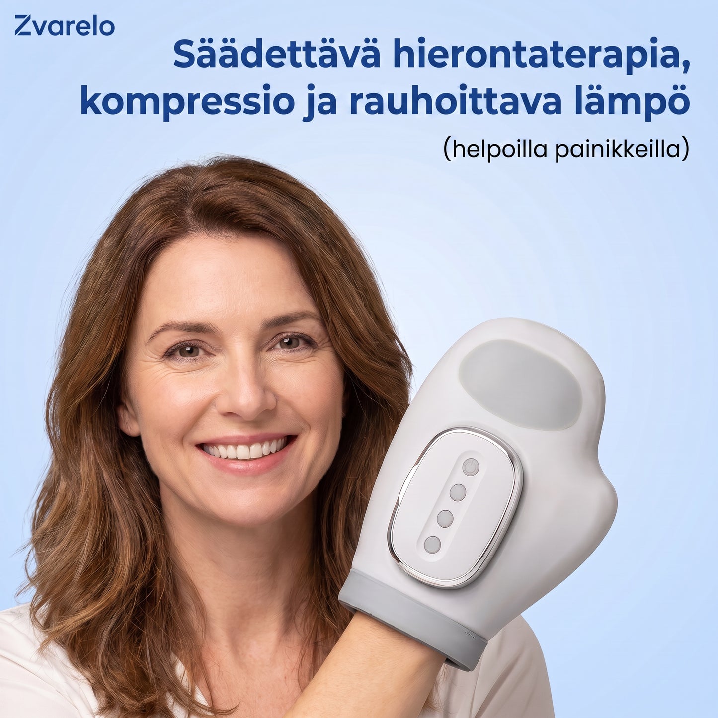 Zvarelo — Käsihieroja ilmakompressiolla ja lämmöllä, joka lievittää jäykkyyttä ja pistelyä 15 minuutissa päivässä