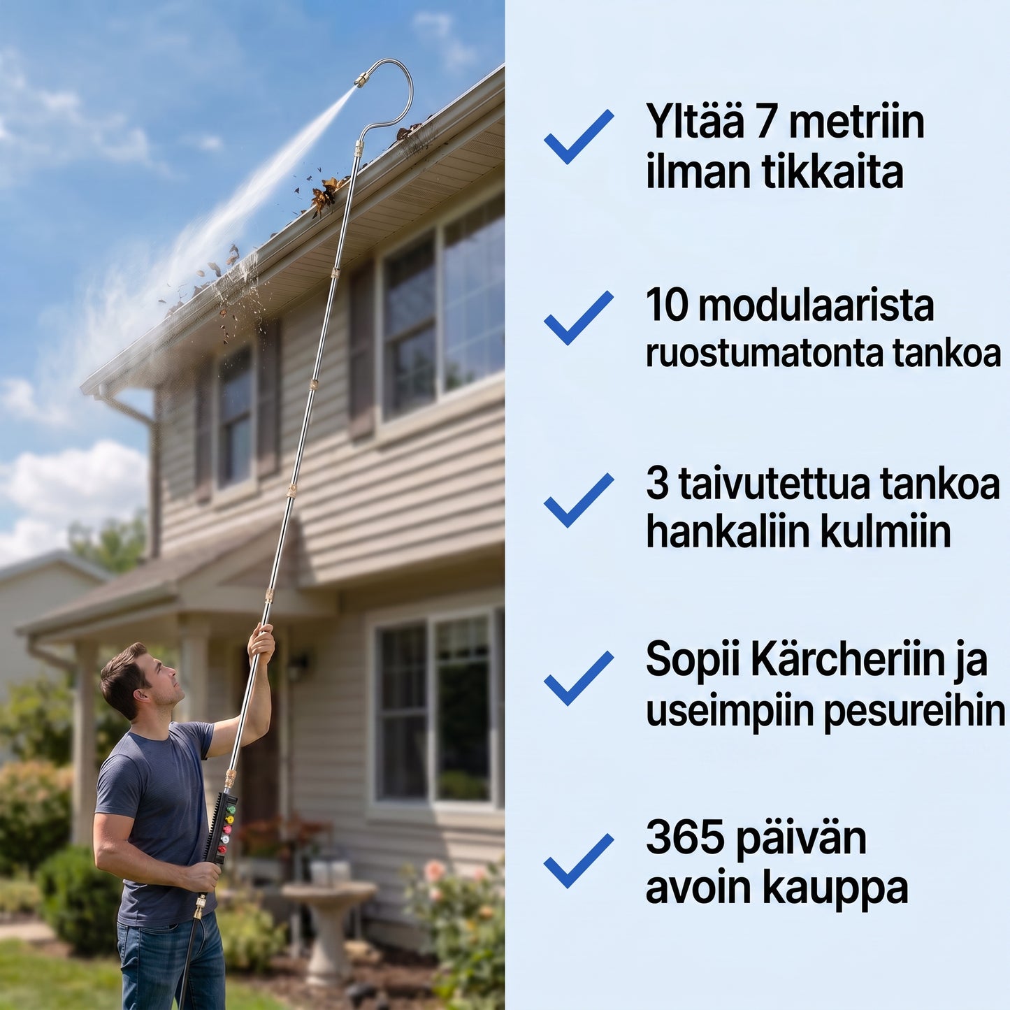 Zvarelo — Painepesuvarsi, jolla puhdistat katon ja kourut ilman tikkaita