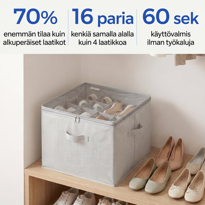 Zvarelo — Kokoontaittuva kenkälaatikko, joka tuo järjestyksen ja 70 % lisää tilaa vaatekaappiin