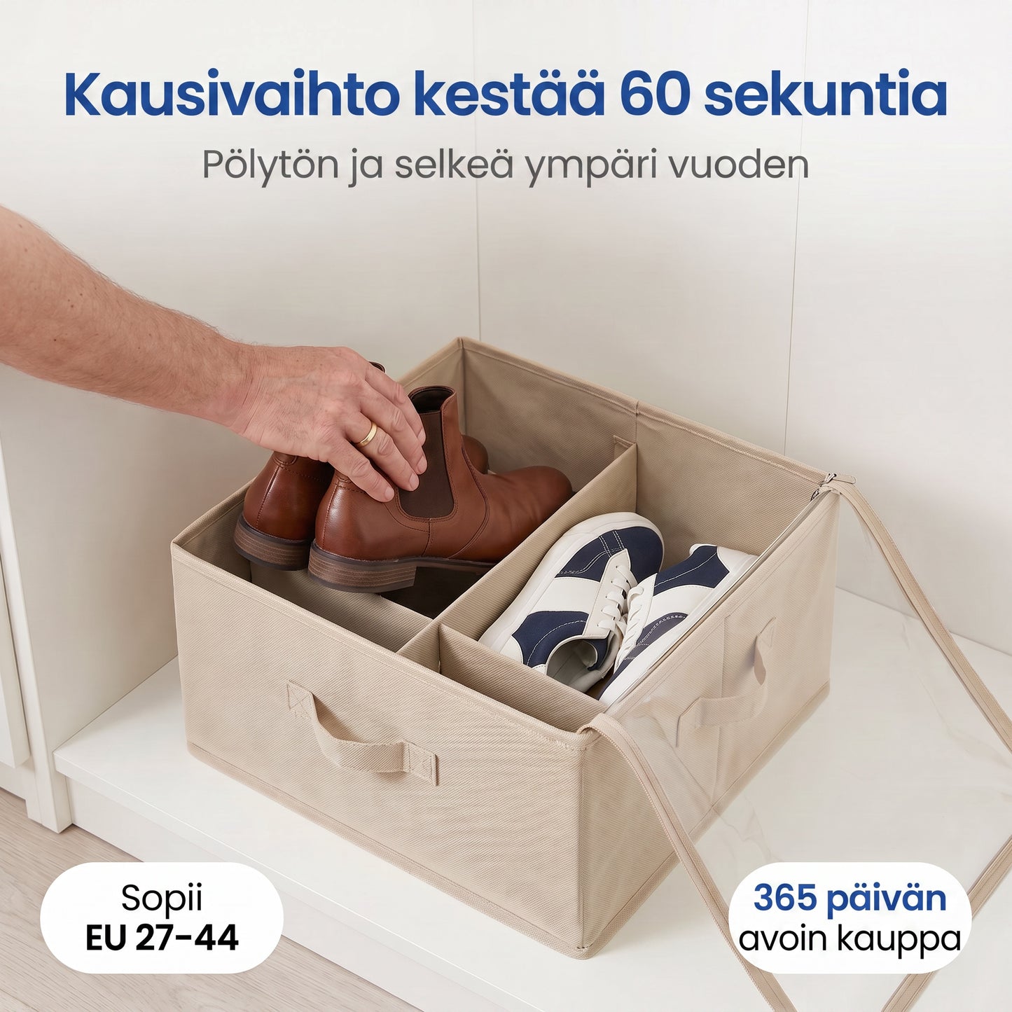 Zvarelo — Kokoontaittuva kenkälaatikko, joka tuo järjestyksen ja 70 % lisää tilaa vaatekaappiin