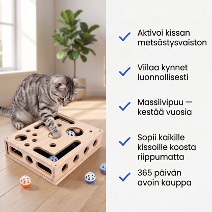 Zvarelo — Puinen kissapeli sisäänrakennetulla raapimislaudalla