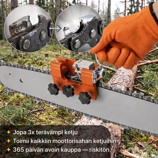 Zvarelo — Nordslip ketjuteroitin, joka terävöittää moottorisahan ketjun 30 sekunnissa suoraan sahassa