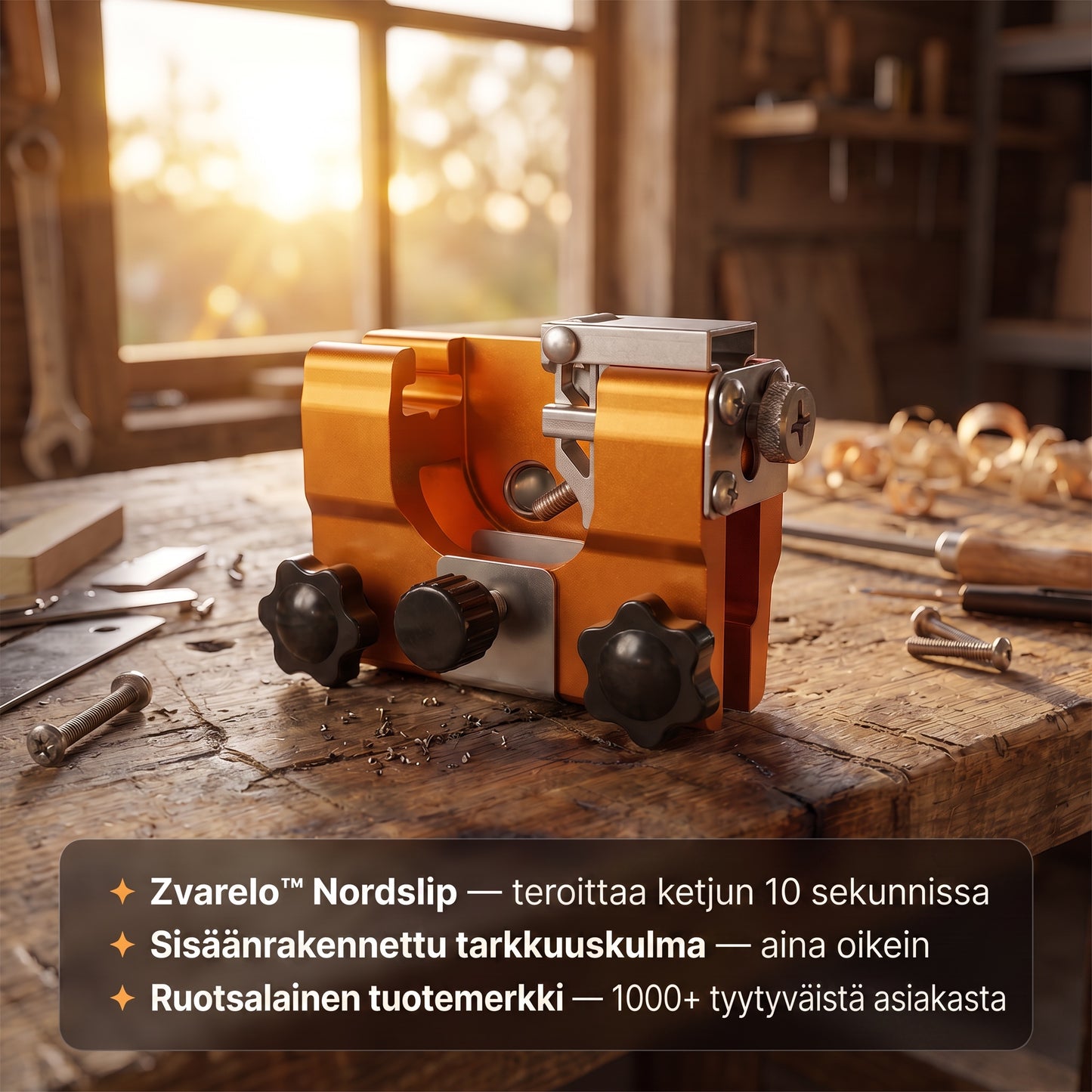 Zvarelo — Nordslip ketjuteroitin, joka terävöittää moottorisahan ketjun 30 sekunnissa suoraan sahassa