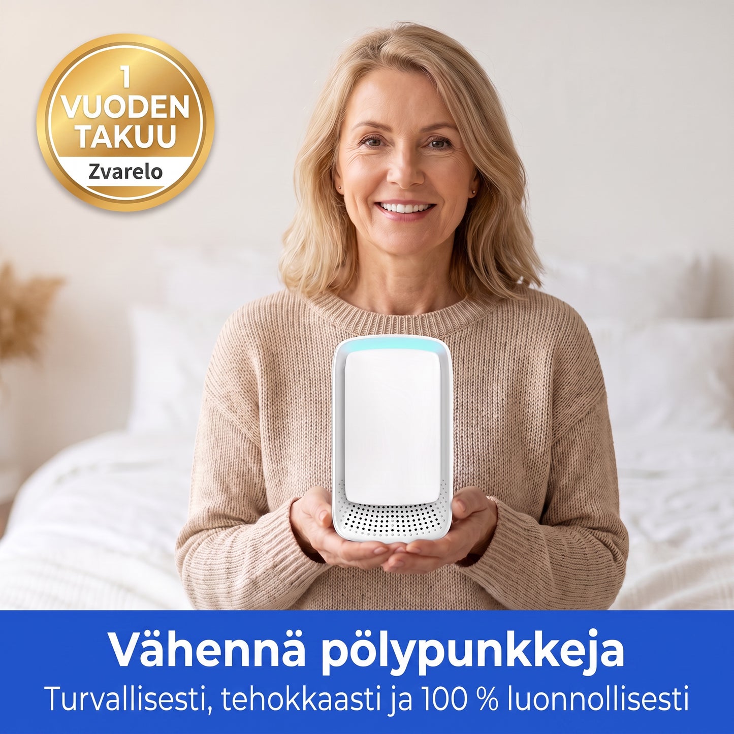 Zvarelo KvalsterFri — Ionisaattori, joka puhdistaa makuuhuoneen hajun hiljaa ja ilman suodattimia, jotta heräät virkeämpänä