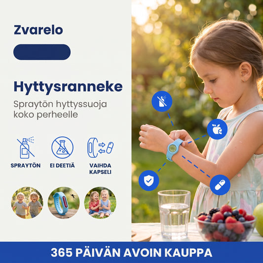 Zvarelo — Hyttysranneke joka pitää hyttyset loitolla ilman iholle suihkuttamista