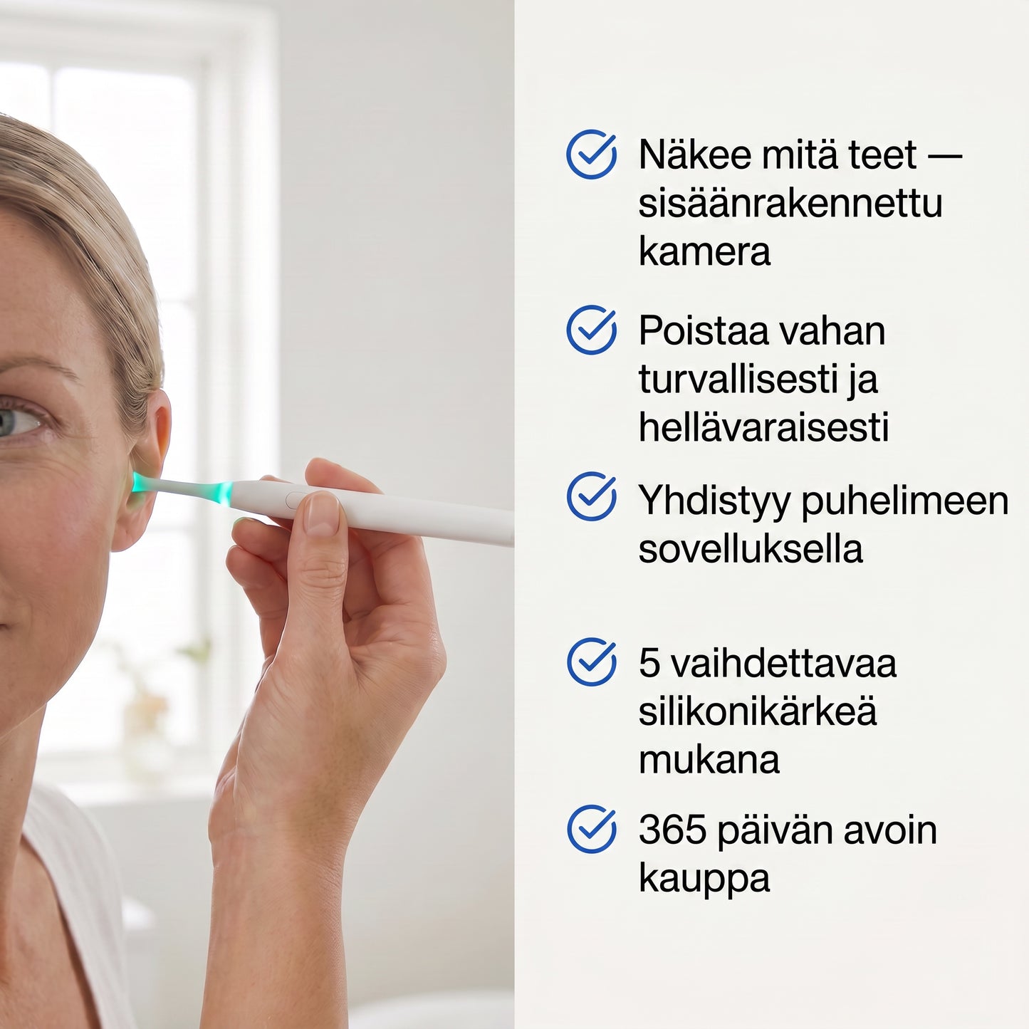 Zvarelo — Korvanpuhdistaja edistyneellä tekniikalla, joka poistaa korvavahan hellävaraisesti kotona