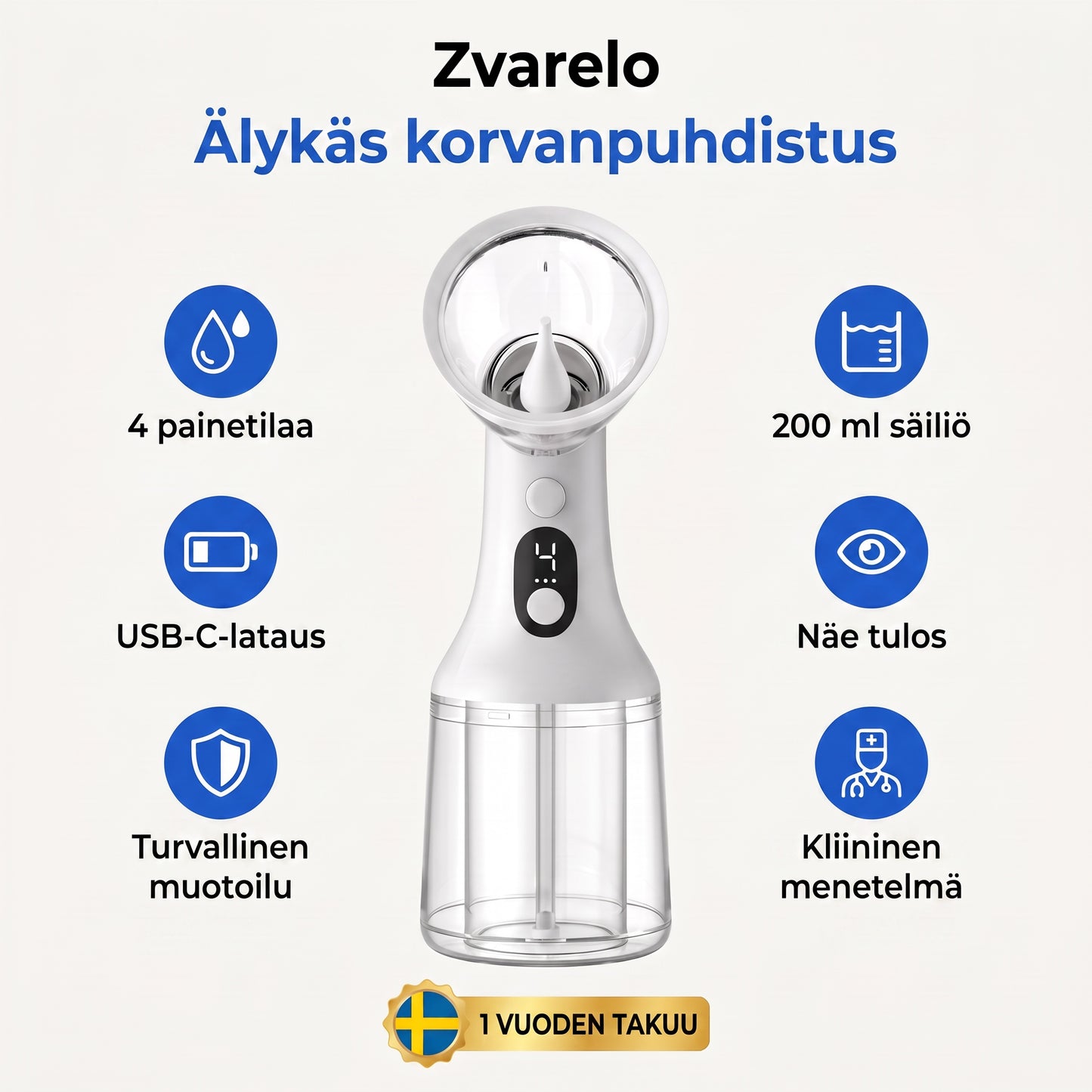 Zvarelo — Korvanpuhdistaja, joka poistaa vahatulpan kotona 3 minuutissa ilman pumpulipuikkoja tai klinikkakäyntiä