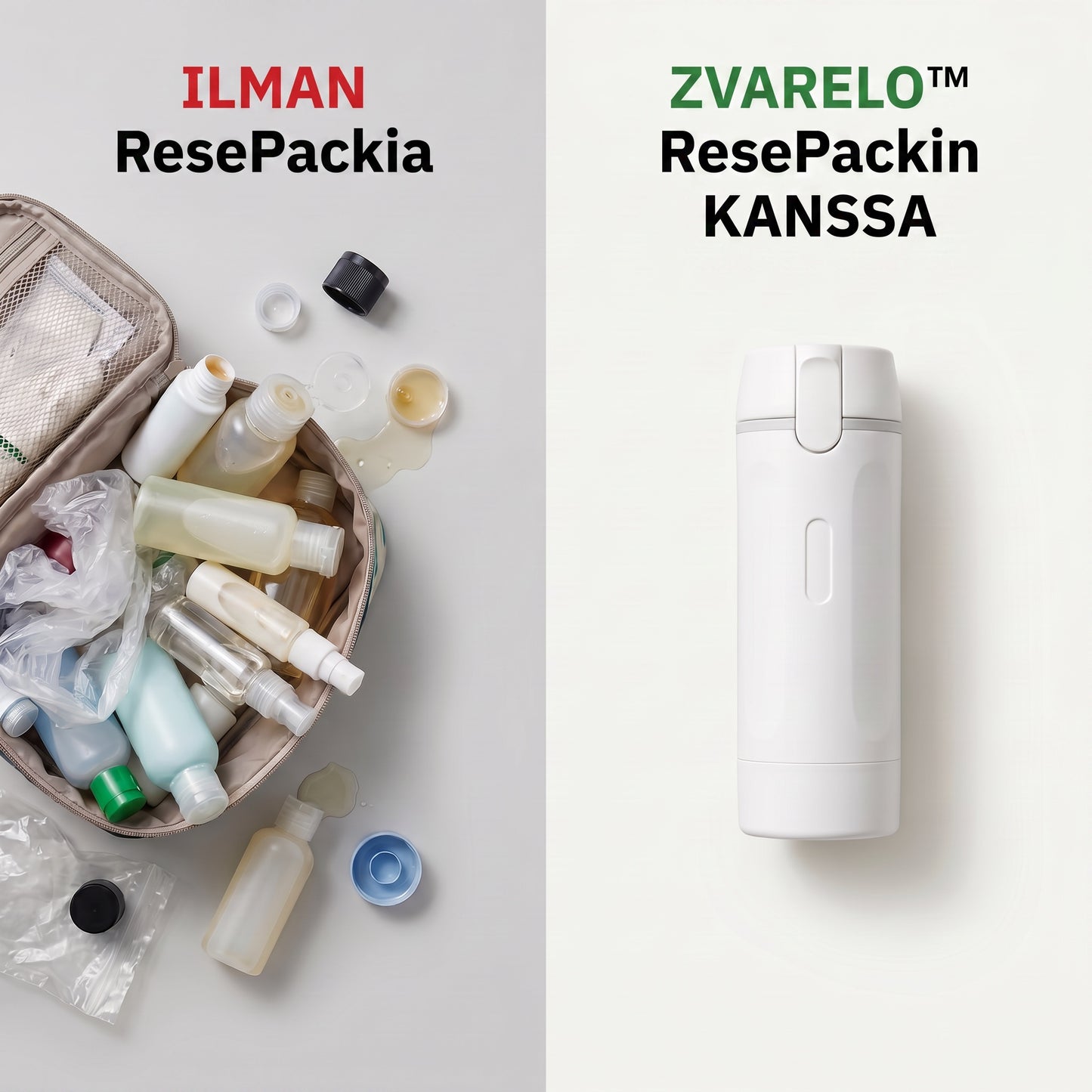 Zvarelo — Matkapullo neljällä pumpulla, joka kokoaa koko rutiinisi vuotamattomasti taskukokoon
