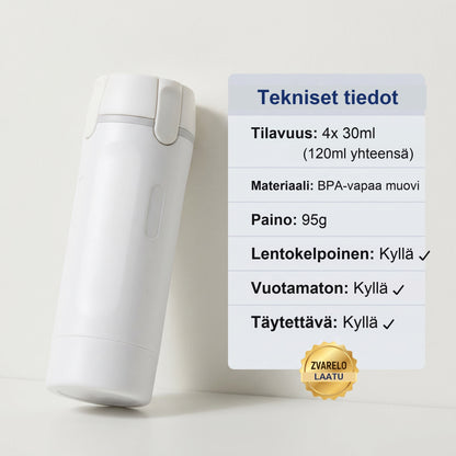 Zvarelo — Matkapullo neljällä pumpulla, joka kokoaa koko rutiinisi vuotamattomasti taskukokoon