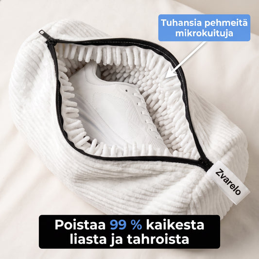 Zvarelo — Kenkäpussi, jossa on 10 000 chenille-kuitua ja joka pesee kengät puhtaiksi koneessa ilman jyskettä
