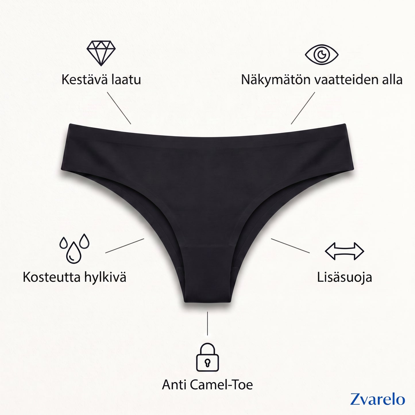 Zvarelo — String-alushousut vahvistetulla tuella, jotka poistavat camel toen kaikkien treenitrikoiden alla ilman että näkyvät