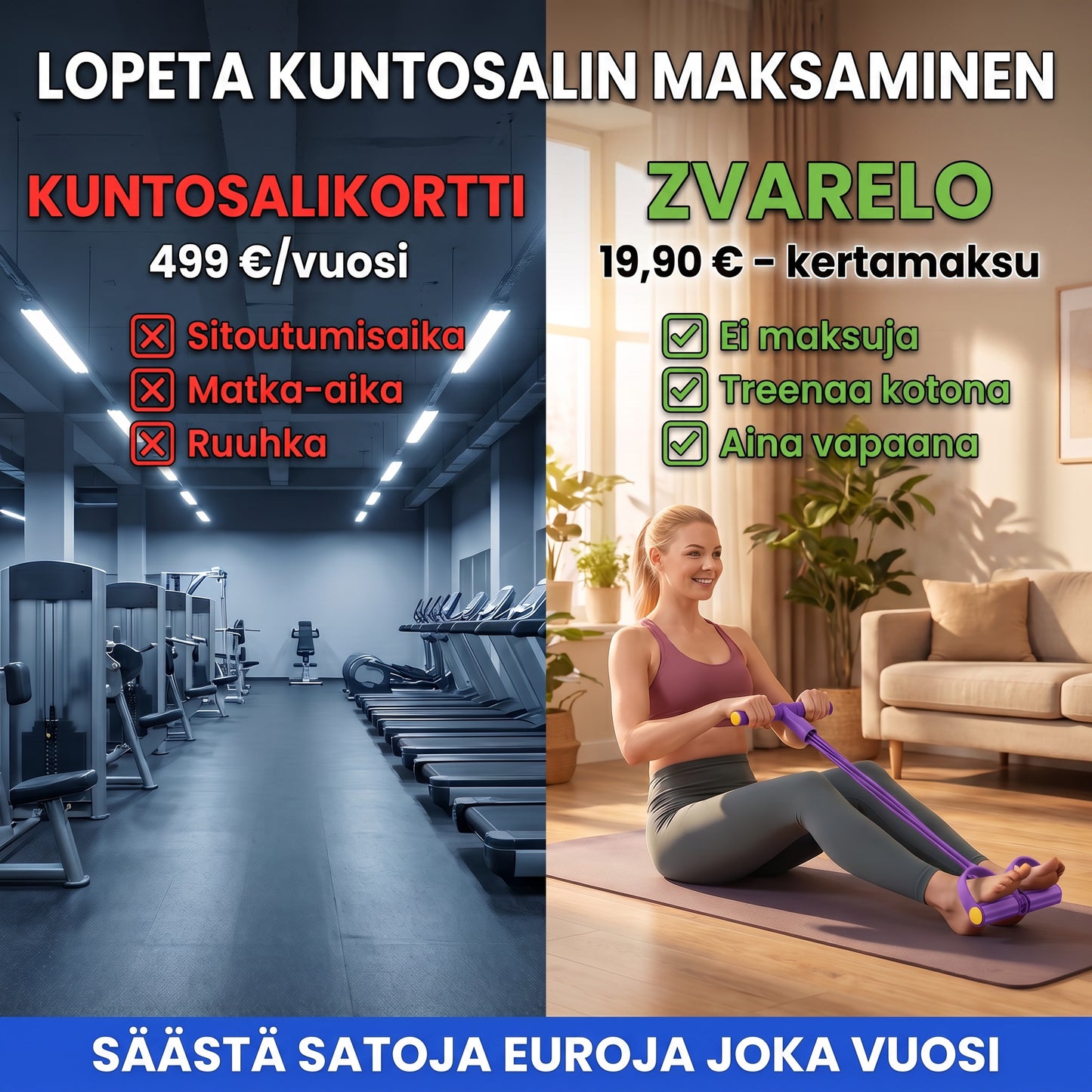 Zvarelo — Laajennettava kuntoilunauha, joka korvaa kuntosalin ja treenaa koko kehon kotona